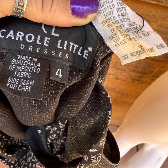 Vintage 90s Carole Little Black Maxi Dress W/ Goat & Chicken Graphic Top Sleevel - Picture 3 of 9